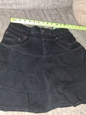 Vintage Y2K Gloria Jeans Tiered Denim Mini Skirt Black Contrast
